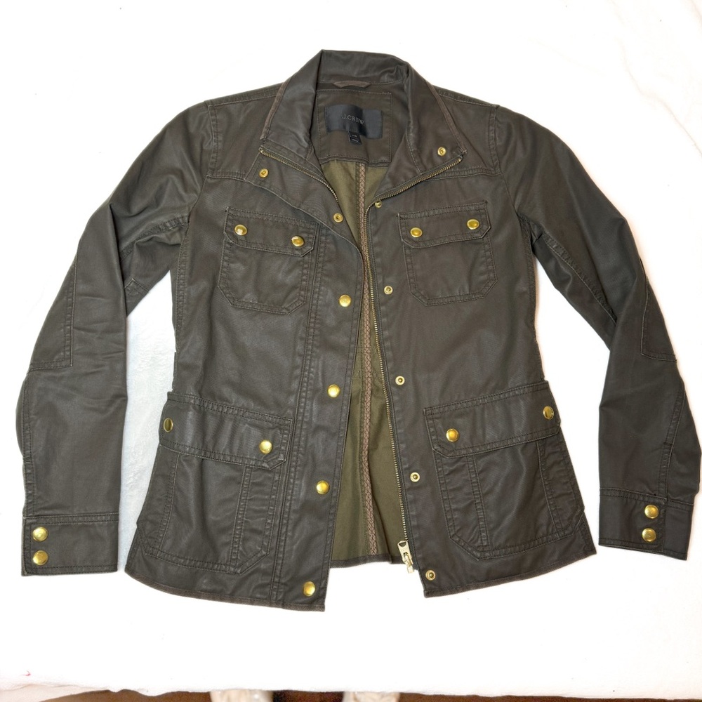 J. Crew women’s XXS Olive Green Jacket w/ Good Zipper and Gold Button Details